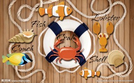 木板背景海鲜城背景墙