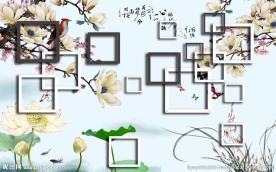 精美电视墙3D背景中国风壁画