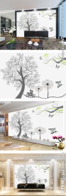 现代简约树木电视背景墙