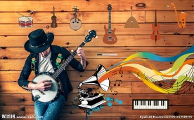 古典音乐木板墙背景图