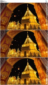 清迈神庙夜晚孔明灯