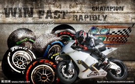 摩托车轮胎木板怀旧背景墙