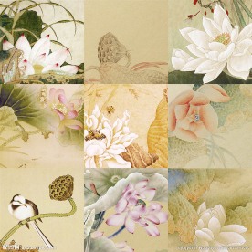 古典荷花拼图中式背景墙