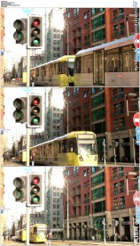 英国曼彻斯特电车驶过红绿灯