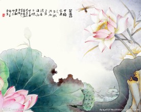 荷花中式背景墙