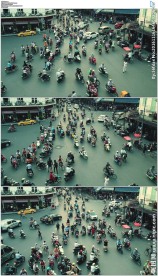 越南河内十字路口拥挤的交通