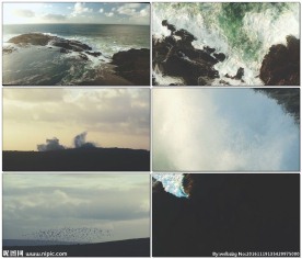 海洋海浪拍击海岸礁石