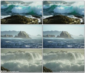 海浪翻滚拍击礁石