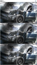 被撞坏的汽车冒烟