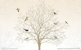 大树飞鸟背景墙