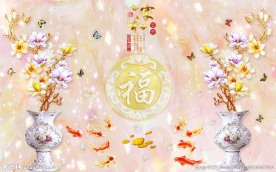 玉兰花瓶中式背景墙