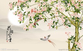 花开富贵中式背景墙