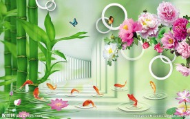 竹子3D立体背景墙