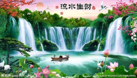 流水生财中式背景墙