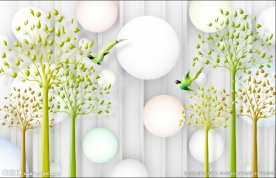 3D圆球手绘树背景