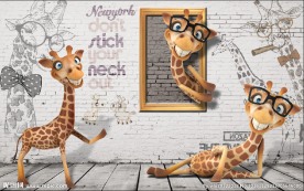 白色砖墙长颈鹿背景墙