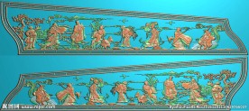 八仙过海棺材侧板精雕浮雕灰度