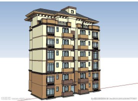 地中海多层住宅建筑草图大师模型