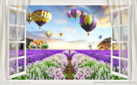 3D窗帘 梦幻薰衣草电视背景墙