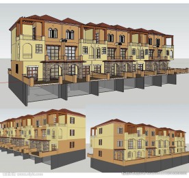 西班牙联排别墅建筑草图大师模型