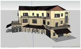 西班牙风格商业单体建筑草图大师