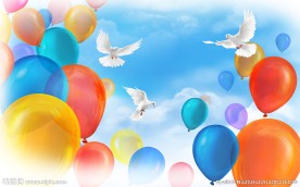 蓝天白云鸽子热气球背景墙