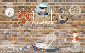 复古砖墙欧式水手背景墙