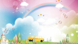 温馨泡泡彩虹绿草地