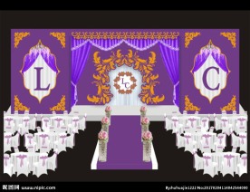 婚礼设计图深紫配金色