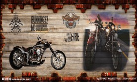 复古摩托木纹背景墙