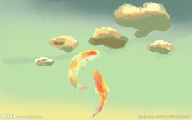 简约抽象手绘鱼背景墙