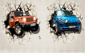 立体3D汽车出墙背景墙装饰画