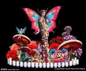 魅力女神节花艺天使造型美陈背景