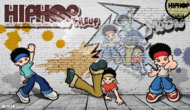 卡通街舞小子砖墙背景