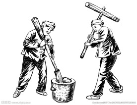 手绘传统手工做糍粑人物