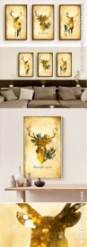 客厅黄金发财鹿三联装饰画无框画