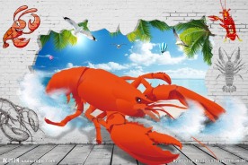 海景龙虾背景墙
