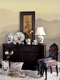 新中式家居 墙纸壁画效果图图片