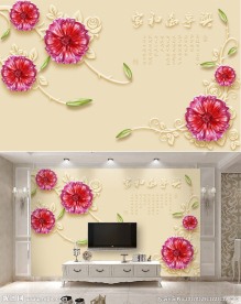 家和富贵素雅浮雕花卉电视背景墙