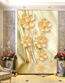 珠宝梅花水中倒影3D玄关背景墙