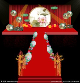 中式红色荷花江南风