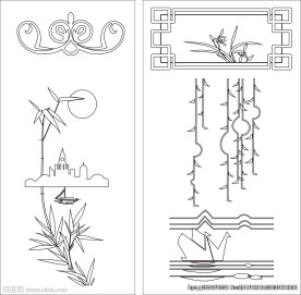 花草移门缕空玻璃雕刻刻绘图案