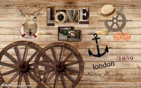 欧式复古木板墙装饰画