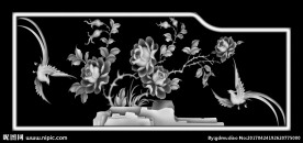 牡丹花鸟灰度图