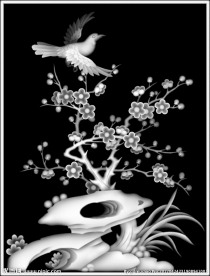 梅花花鸟灰度图