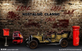 复古怀旧老爷车装饰画背景墙