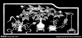 牡丹花瓶灰度图