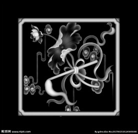 八宝荷花浮雕灰度图