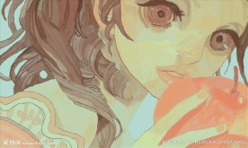 手绘女孩与苹果