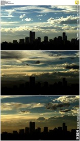 黄昏的建筑剪影和翻滚的积云